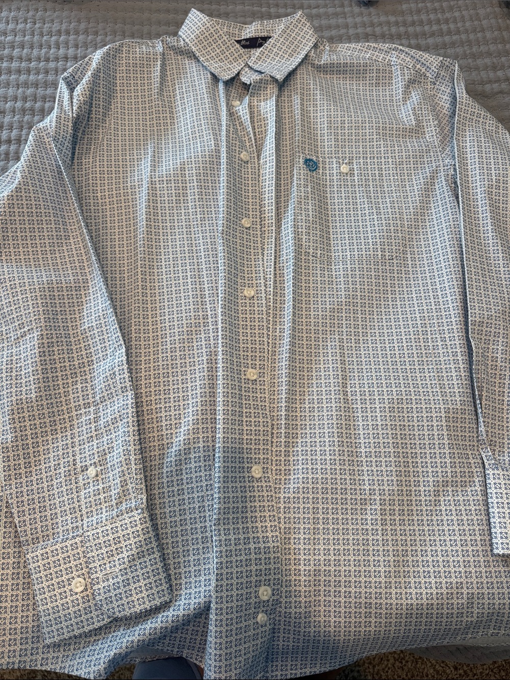 Wrangler Blue Patterned Long-Sleeve Button-Down Shirt